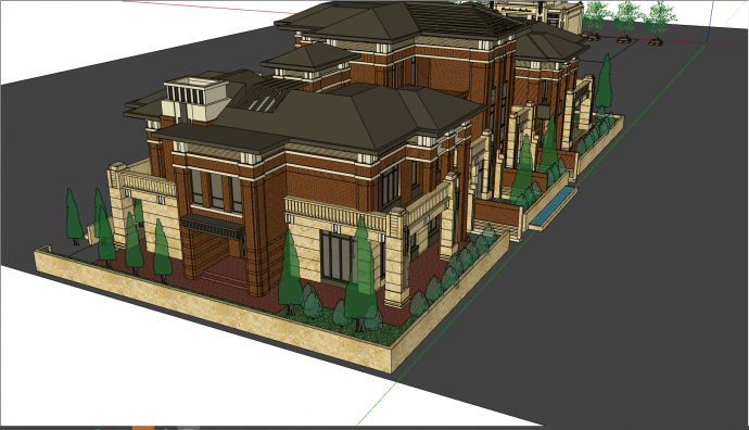 坡屋顶新古典联排建筑su模型_图1