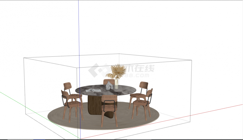 带有棕色桌子和六把椅子的茶室厨房餐厅等 su模型-图一