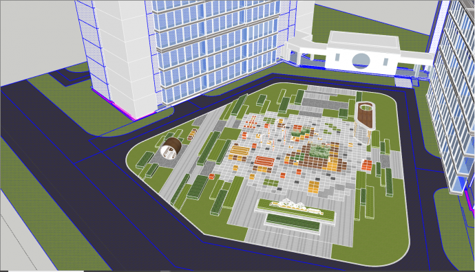 现代小区广场公园景观建筑草图su模型_图1