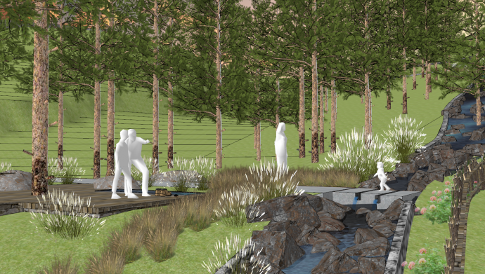 雨水花园湿地人物雕塑su模型_图1