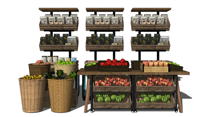 小清新木质生鲜果蔬货架su模型_图1