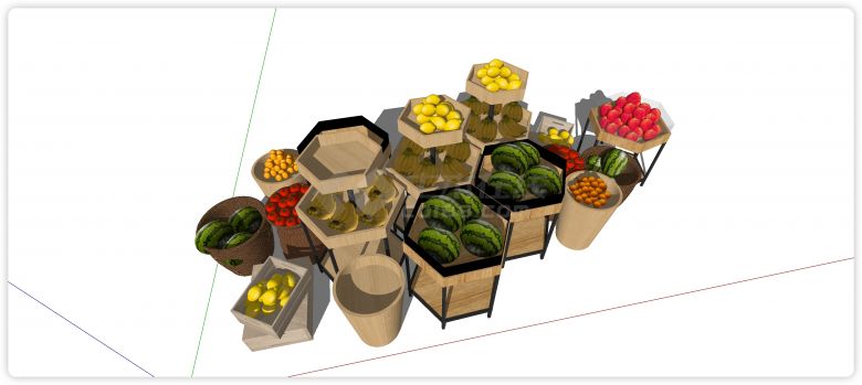 六角形实木摆放区生鲜果蔬货架su模型-图二