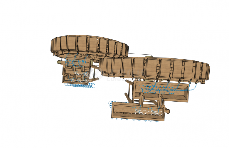 两个高处流水木制水车su模型-图一