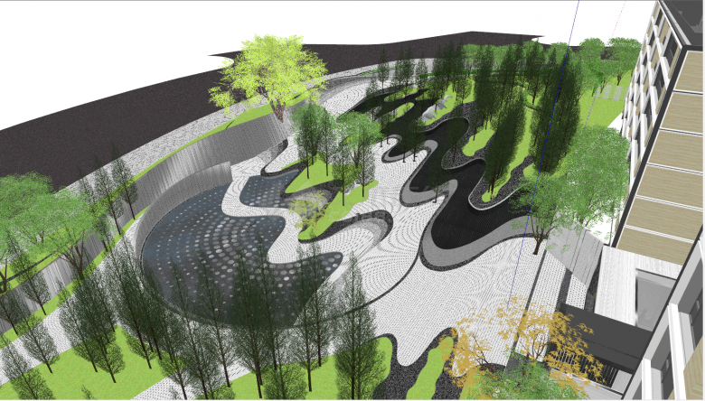 小区旁边带有树木和绿化带的公园景观su模型-图二