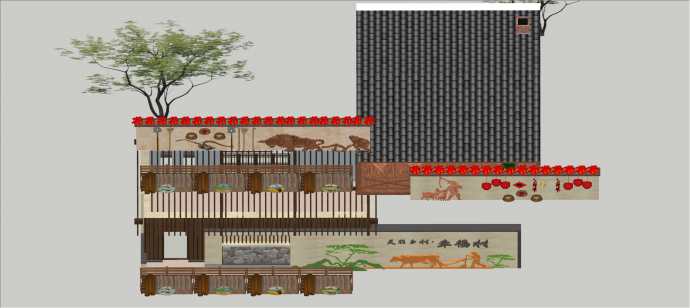 中式现代经典农耕文化景墙su模型_图1