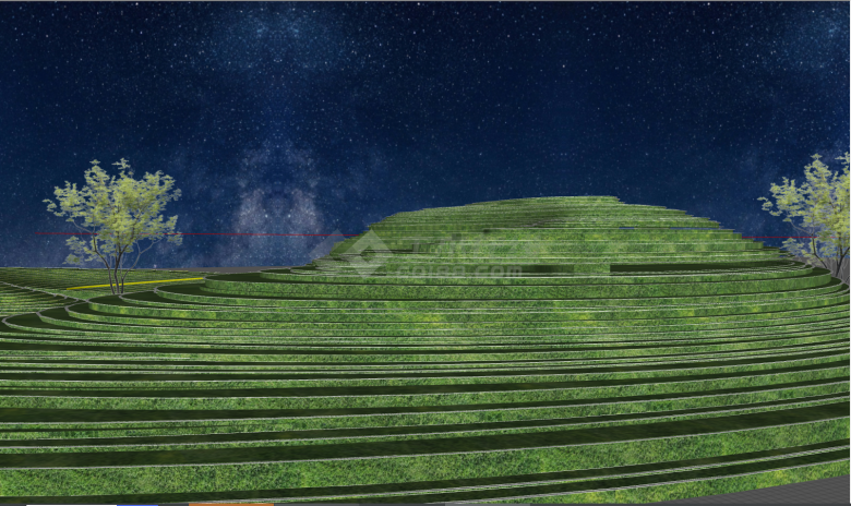 带有梯田的星空的大地艺术草坪草坡su模型-图二