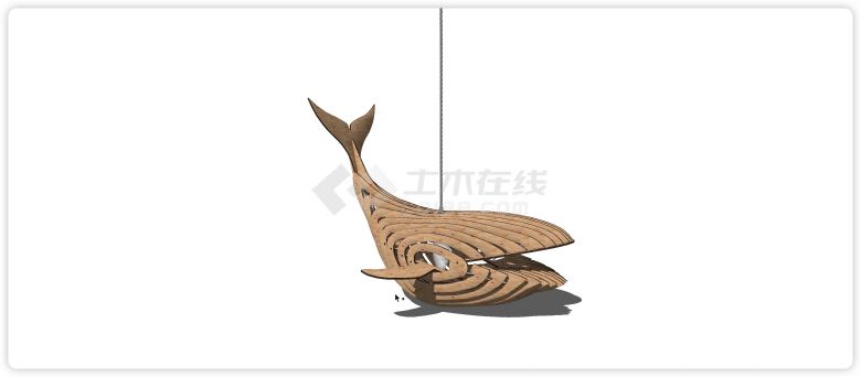 木结构鲸鱼造型吊灯大堂灯su模型-图二