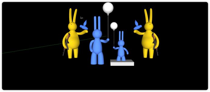 四个黄色蓝色兔子创意雕塑su模型_图1
