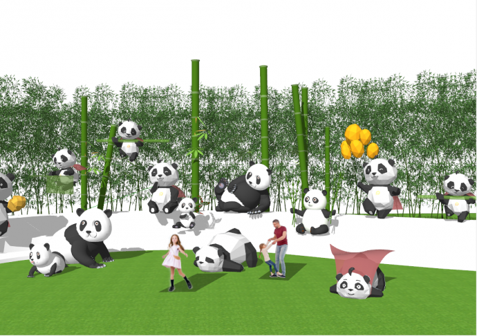 现代可爱大熊猫雕塑su模型_图1