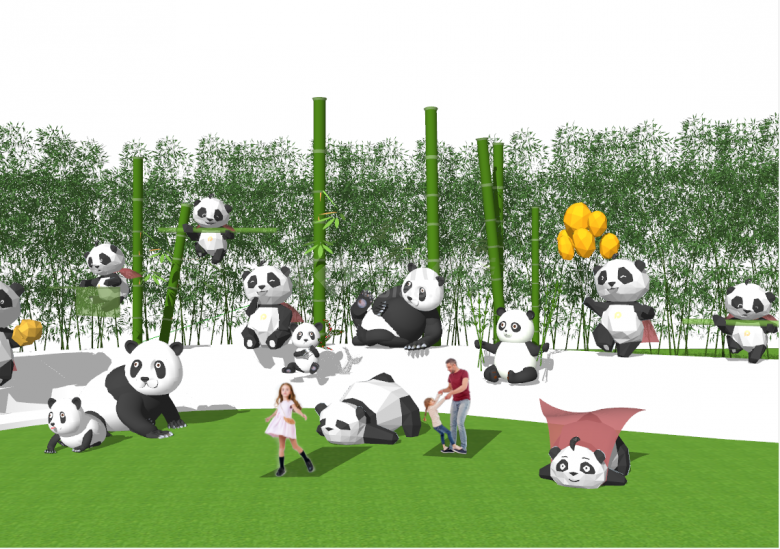 现代可爱大熊猫雕塑su模型-图一