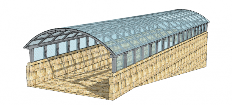 半月牙形状框架的带小方格全玻璃顶的地铁出入口su模型-图二