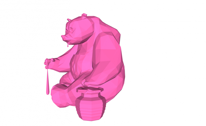 粉红色偷吃蜂蜜的狗熊现代动物雕塑小品su模型_图1