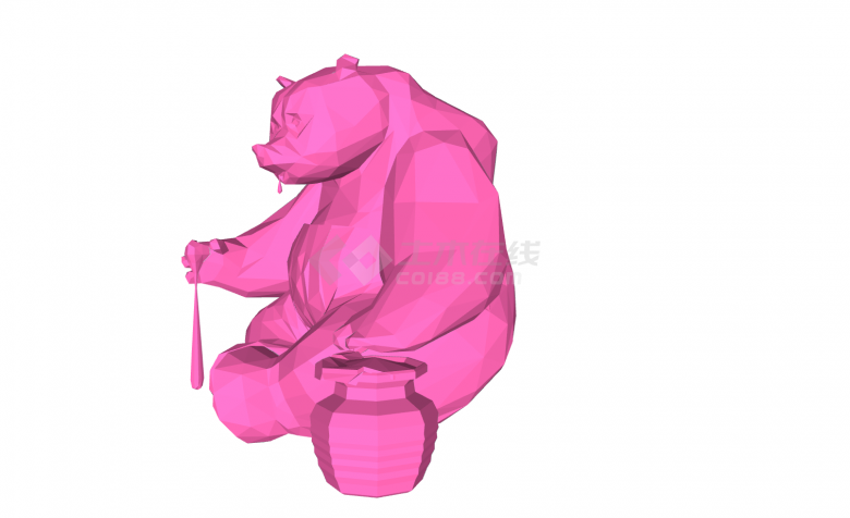 粉红色偷吃蜂蜜的狗熊现代动物雕塑小品su模型-图一