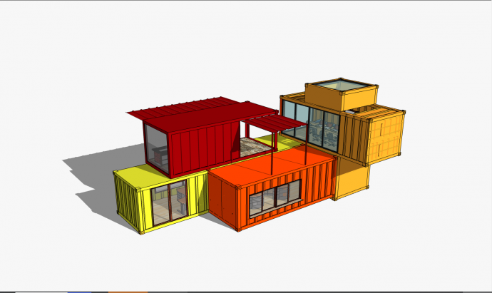 双层的带有橘色的黄色的集装箱su模型_图1