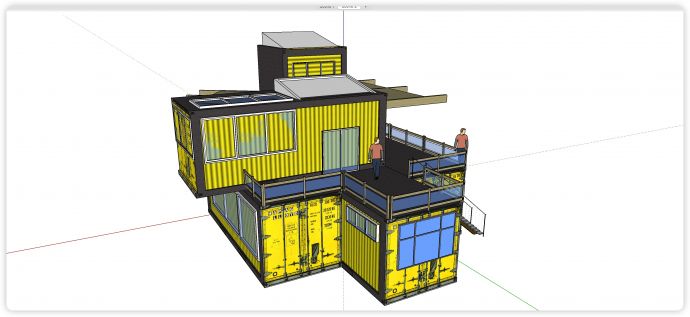 黄色两层集装箱带露台别墅su模型_图1