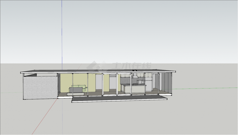 现代单层半透明集装箱房屋su模型-图一