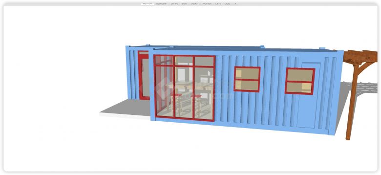 蓝色双集装箱红色窗框门框别墅su模型-图二