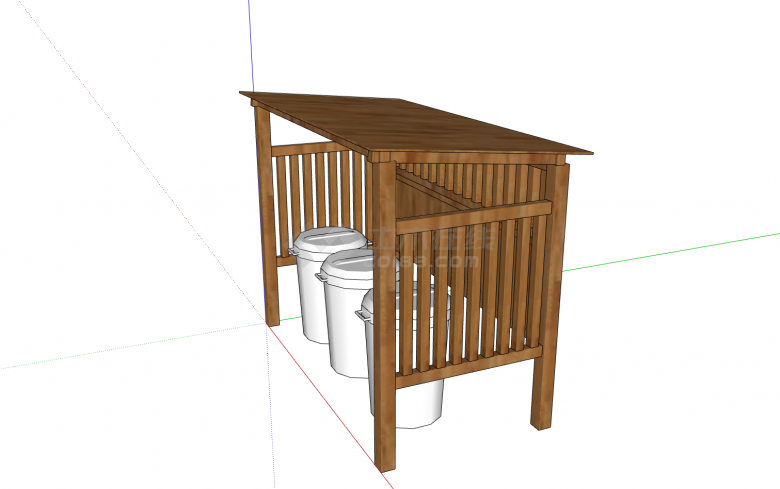  坡屋面小亭子框架中式垃圾桶su模型-图二