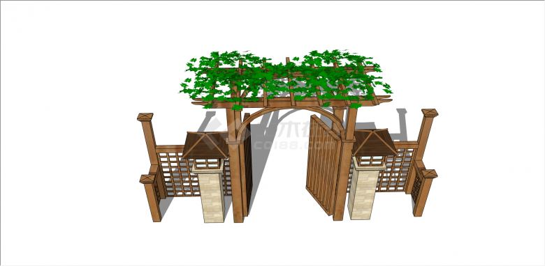 中式木制门亭栅栏su模型-图二