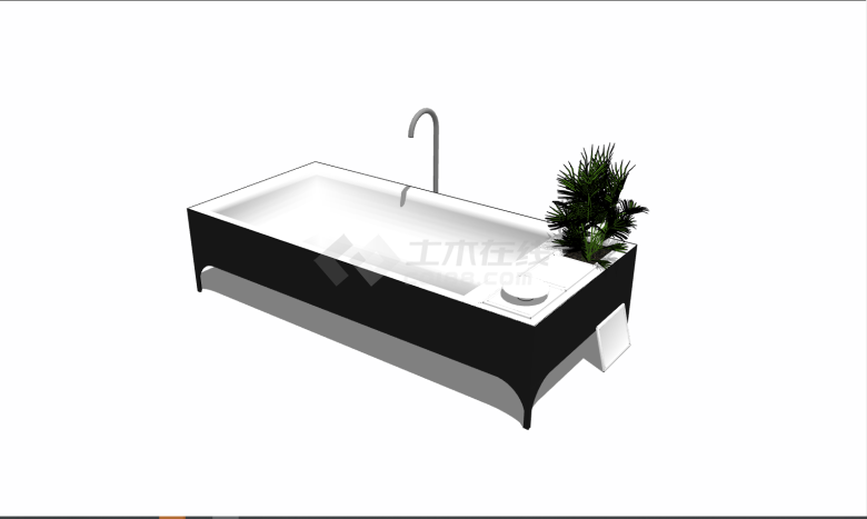 带植物黑白色简约浴缸设计su模型-图一