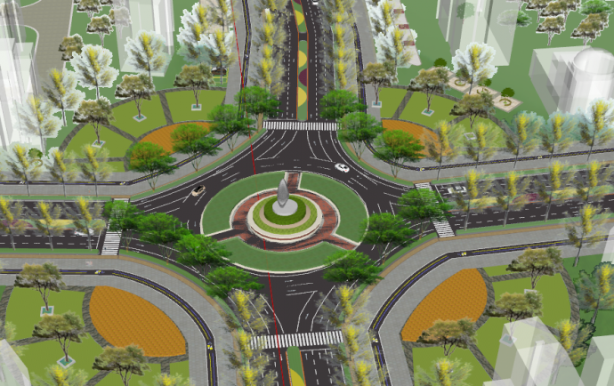 城市十字路口景观道路公路su模型_图1