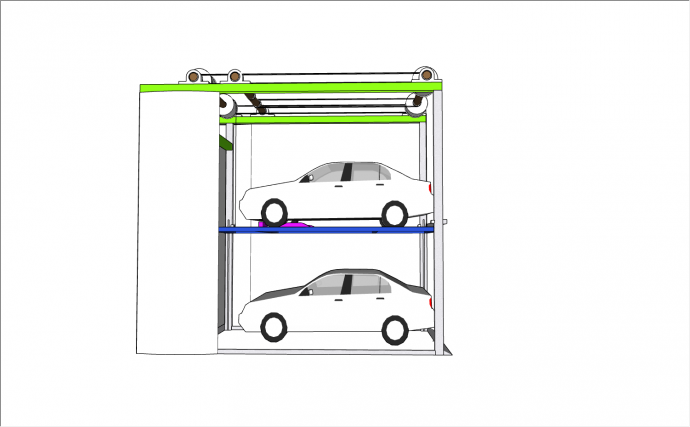 钢结构上下滑动2个车位停车场su模型_图1