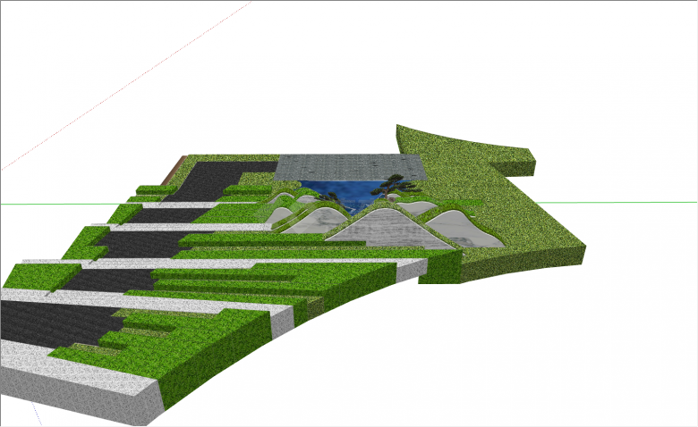 带台阶带假山流水带草坪新中式水景小品su模型-图二