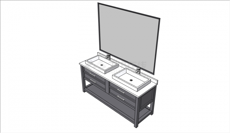 可两人同时用梳妆洗漱台的SU模型-图二