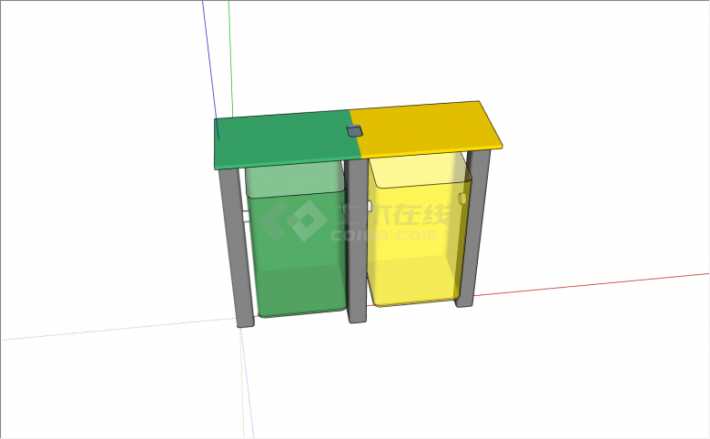 黄色绿色作为区分悬空放置的分类垃圾箱su模型-图一