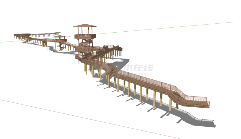 景观栈道观赏亭组合su模型-图一