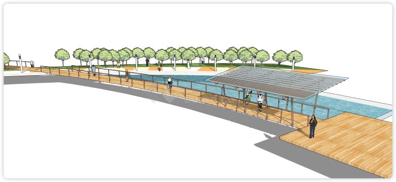 橡木地板亲水景观栈道su模型-图一