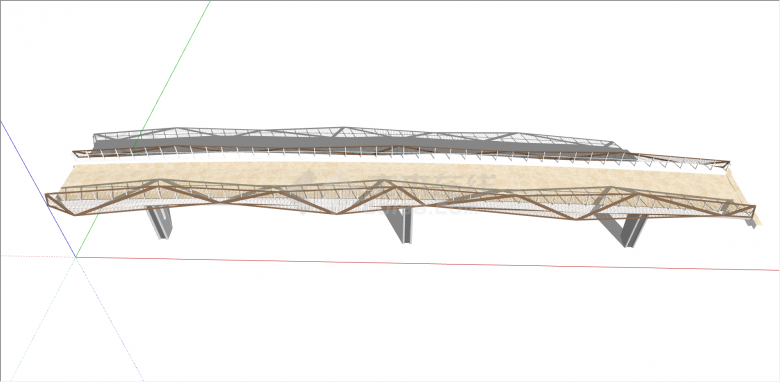 现代泥巴色网格景观桥 su模型-图二