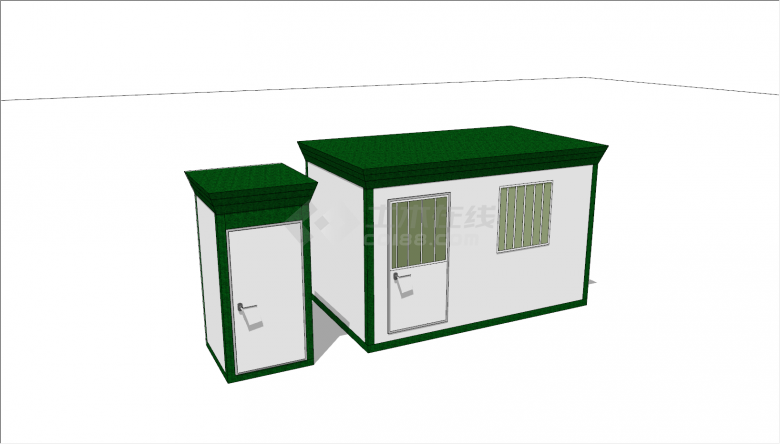 现代绿色大小两活动板房SU模型-图二
