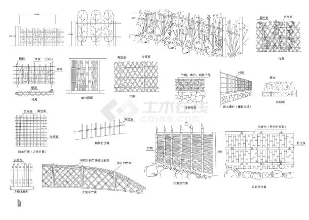 竹木篱笆栅栏栏杆大样图-图一