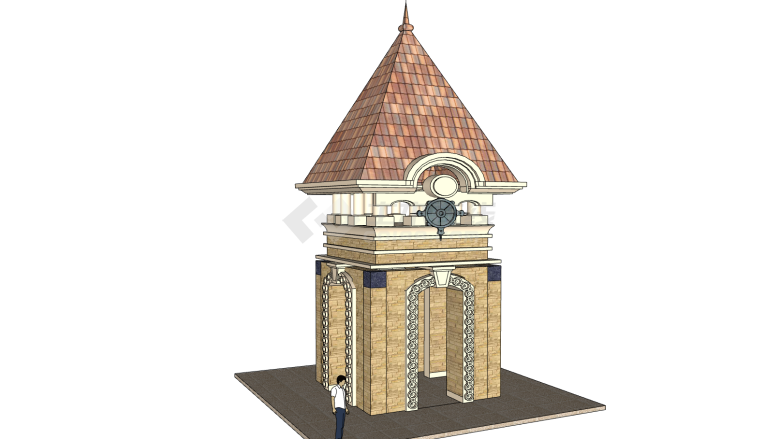 欧式独栋瞭望塔建筑物su模型-图二