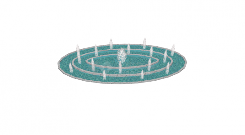 现代椭圆形水池喷泉su模型-图二