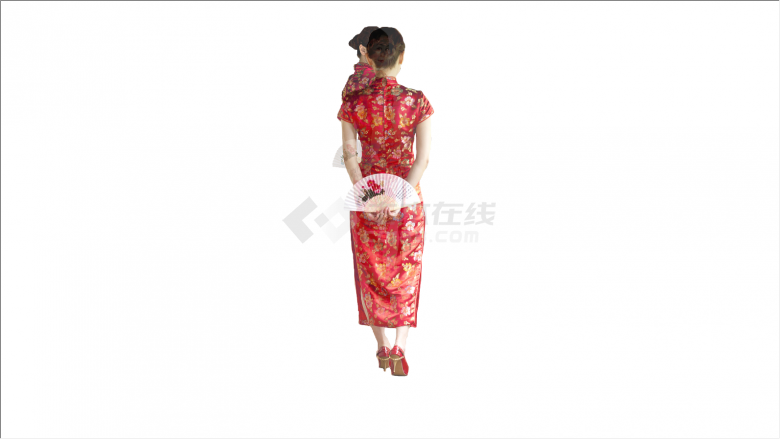 红色衣服扇子新中式古风人物su模型-图二