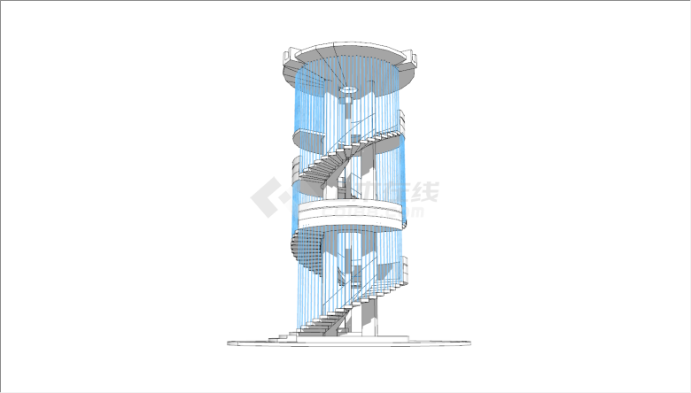 白色圆柱形瞭望塔建筑物su模型-图二