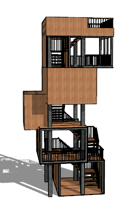 带楼梯正方形观景台瞭望塔su模型_图1