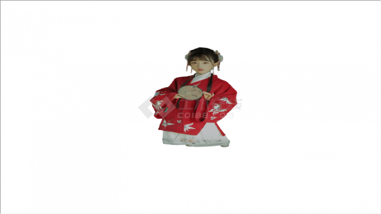 红白圆扇花纹新中式古风人物su模型-图二