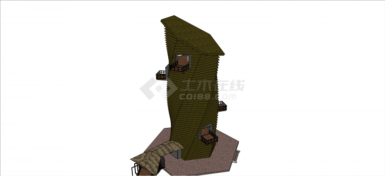 古典木式多层瞭望塔su模型-图二