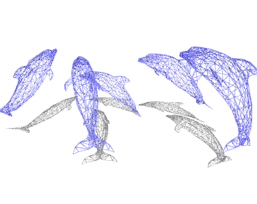 有五条蓝色镂空海豚现代不锈钢雕塑su模型-图一