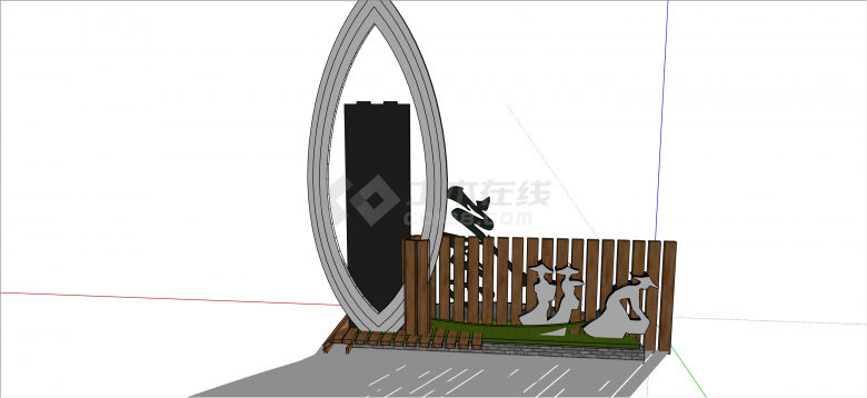 中式茶园入口标识su模型标志牌-图二