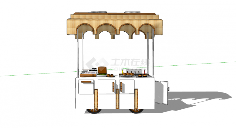 白色木头制作网红摊位su模型-图一