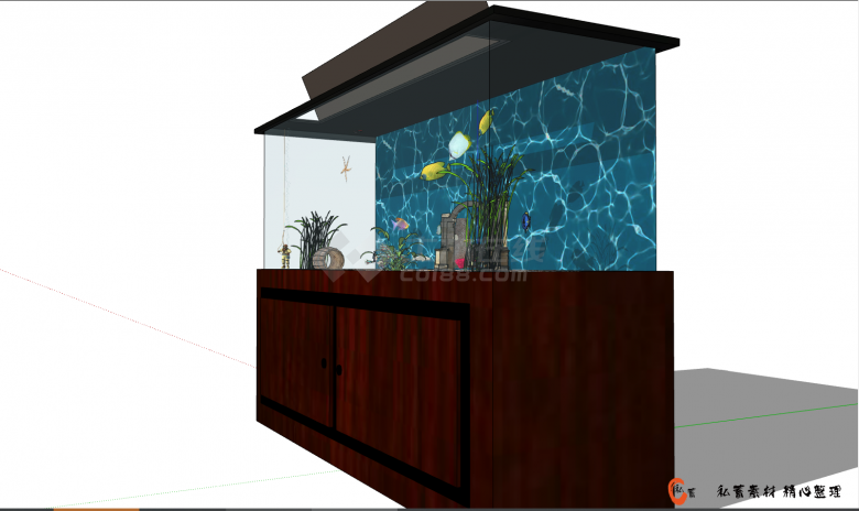 带有棕色木柜的大型鱼缸su模型-图二