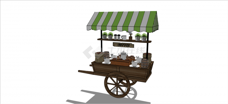 现代美式街头咖啡售卖su模型-图二