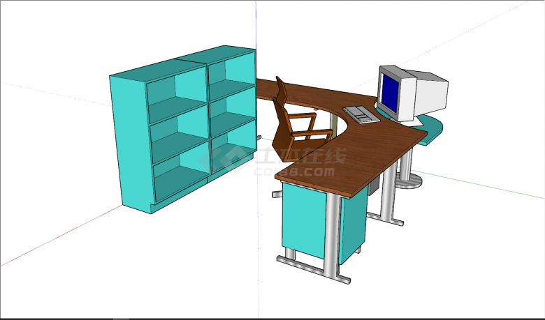 环绕式带电脑柜子桌椅组合su模型-图二