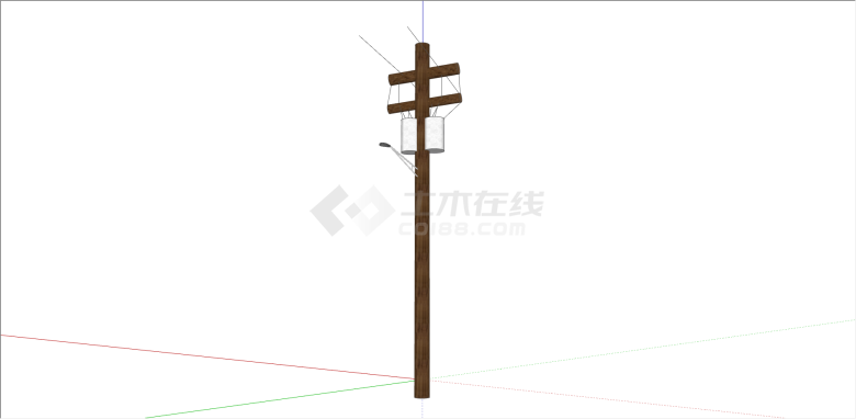 木制实心圆柱状电线杆su模型-图一