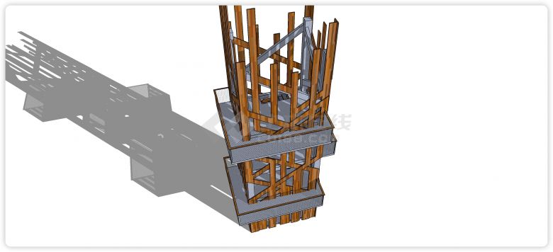 现代钢筋结构三层瞭望塔建筑物su模型-图二