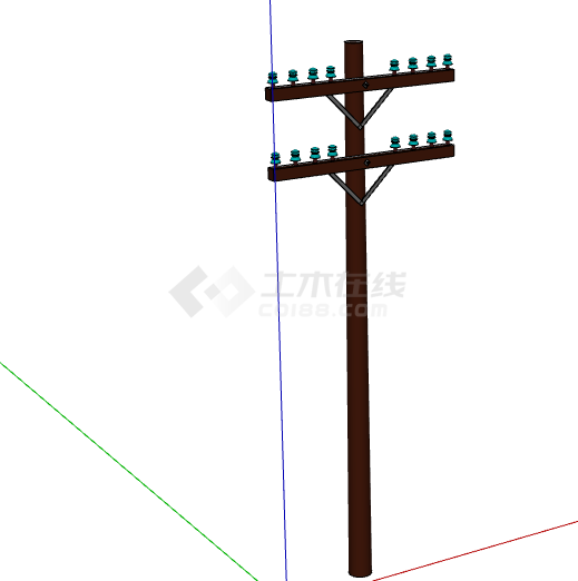 褐色简约现代电线杆su模型-图二